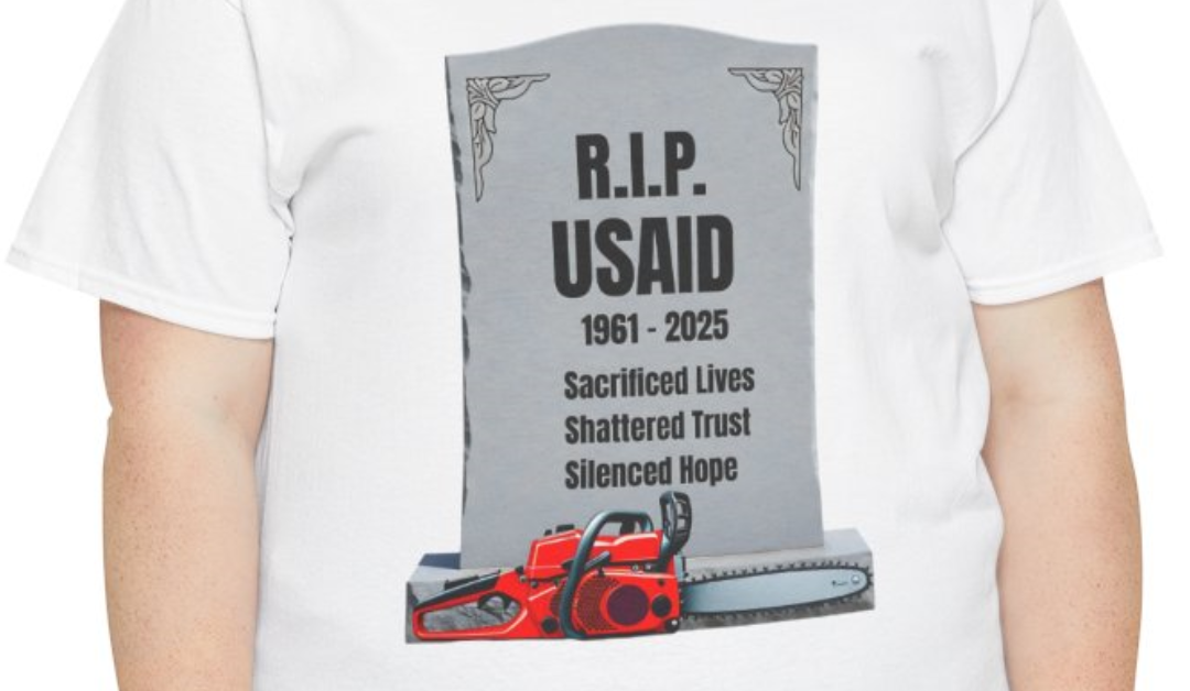 RIP USAID Headstone With Chainsaw at Base T-Shirt