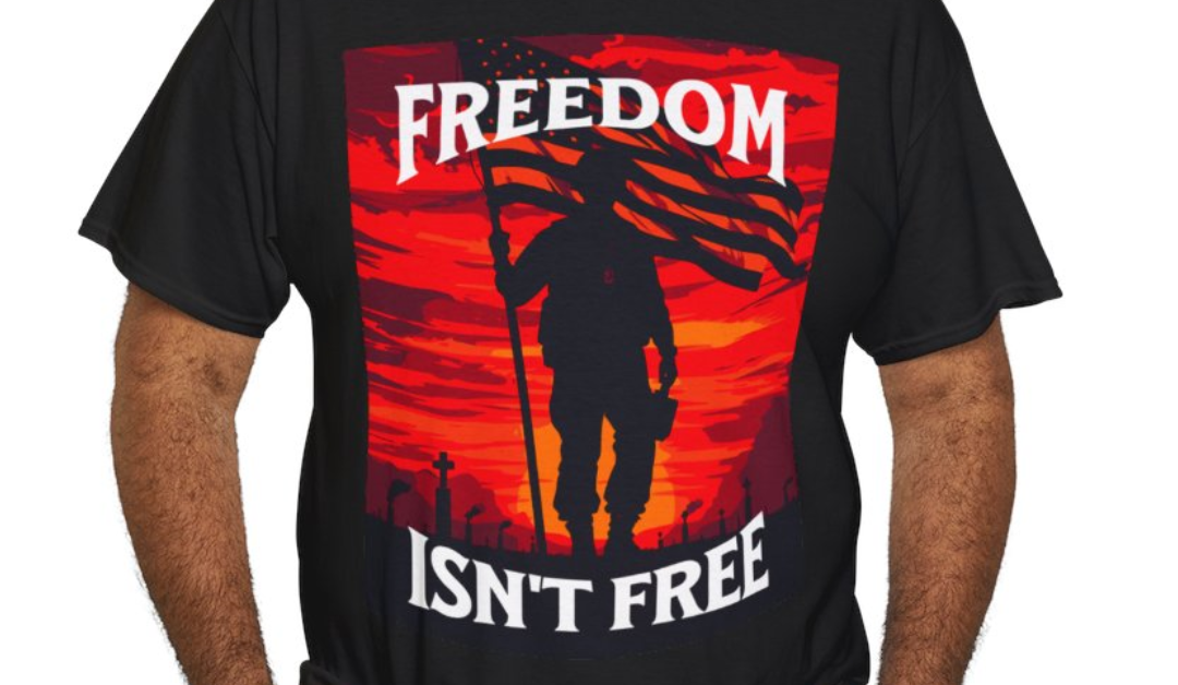 Freedom Isn’t Free T-Shirt | Soldier & Flag in Cemetery Design