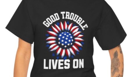 Good Trouble Lives On T-Shirt – American Flag Sunflower Design