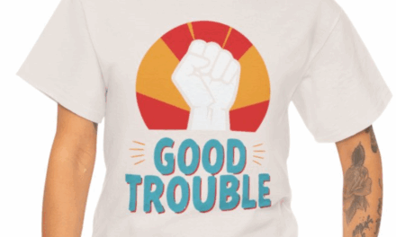 Good Trouble T-Shirt – Iconic Fist and Sunset Design