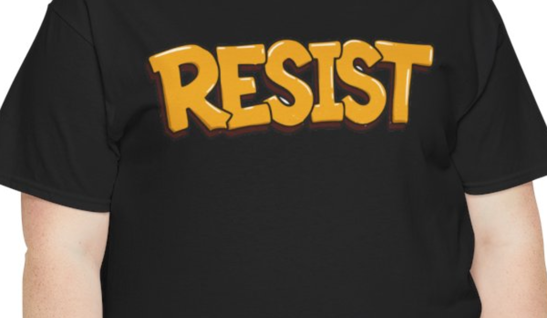 RESIST T-Shirt With Bold Gold Graffiti Graphic