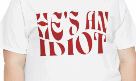 He’s An Idiot T-Shirt – Red Wave Text Design