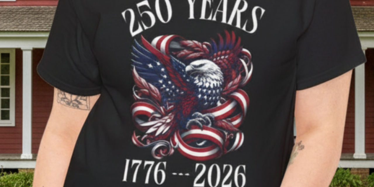 Patriotic Eagle Red and White Ribbons 250 Year Anniversary 1776-2026 T-Shirt