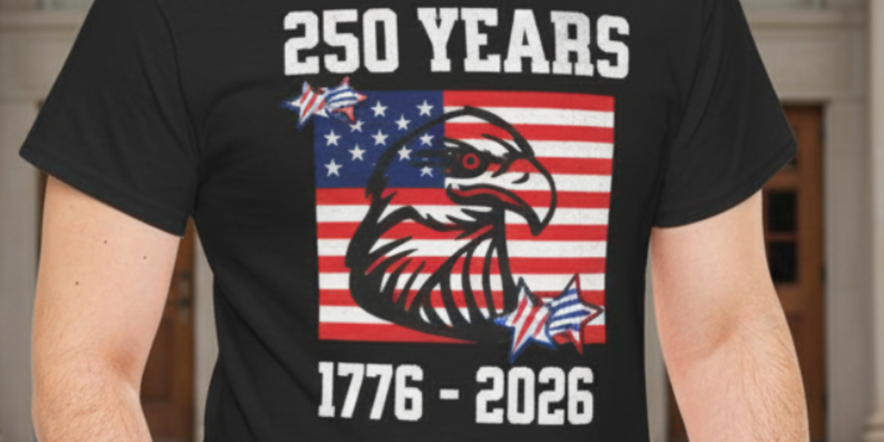 Eagle Head Line Art on Flag 250 Year Anniversary 1776-2026 T-Shirt