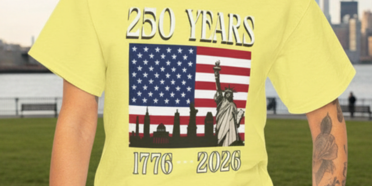 America’s 250th Statue of Liberty Tee — Unyielding Vision Flag & Cityscape