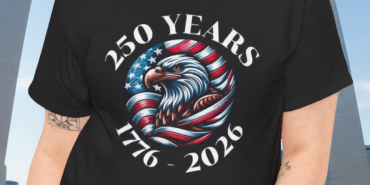 Flag Wrapped Eagle Badge 250 Year Anniversary 1776-2026 T-Shirt