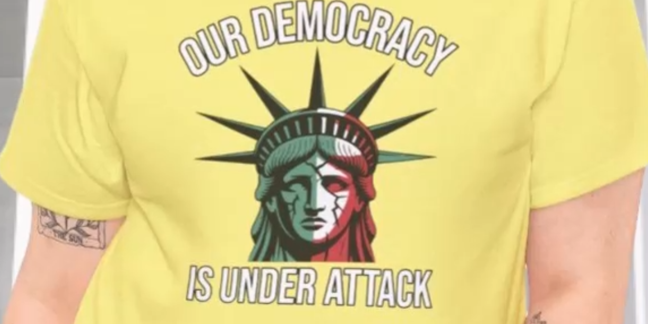 Democracy is Under Uttack Protest Tee Cracked Statue of Liberty Graphic