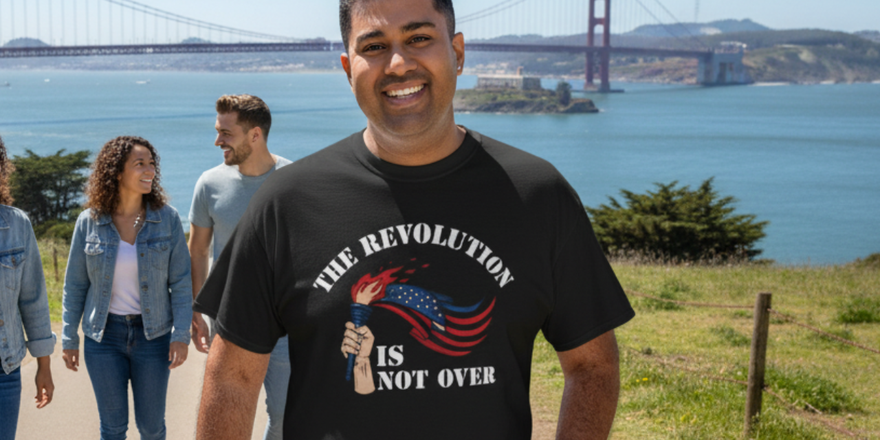 The Revolution Is Not Over Yet Protest Tee – Torch and Flag Graphic