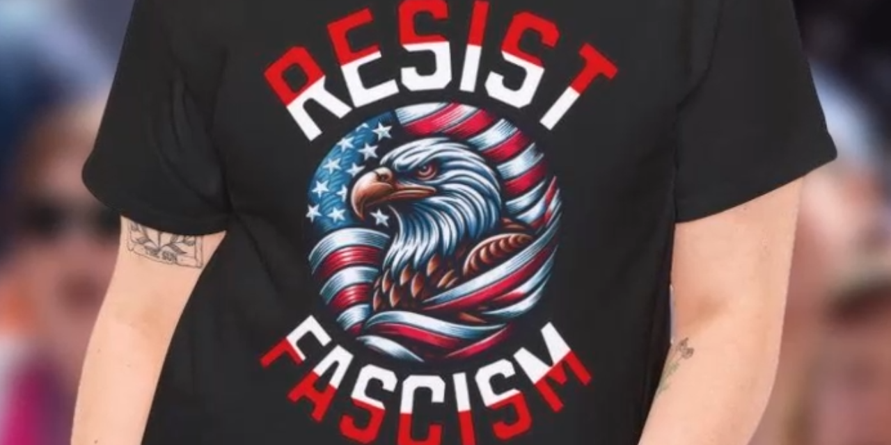 Resist Fascism Protest Tee- Bold Flag Wrapped Eagle Graphic