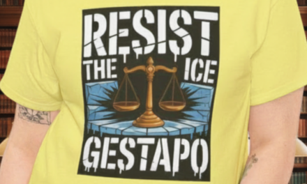Resist The ICE Gestapo Tee – Scales of Justice on Cracked Shelf